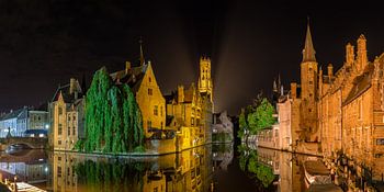 The Roozenhoedkaai at night in Bruges Belgium