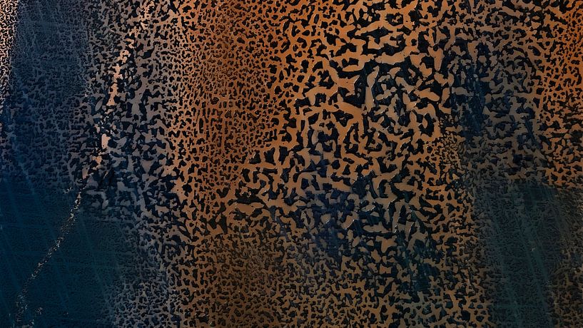 Modern surrealism abstraction with organic texture in copper gold bronze by Mad Dog Art