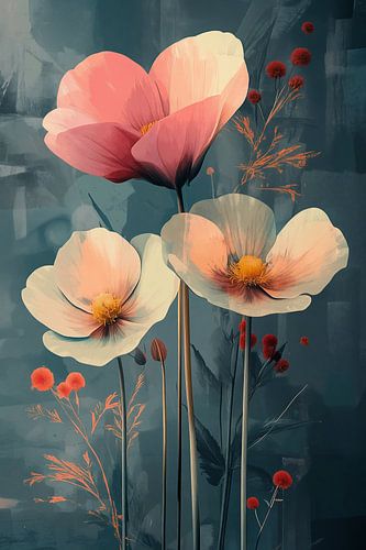 Poppies in Pink and Blue