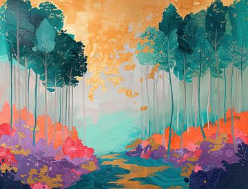Abstract Bos Schilderij | Vibrant Forest Pulse van Kunst Kriebels