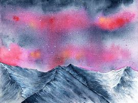 Northern lights pink over mountains by Enjoy-Aquarell