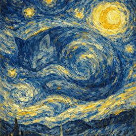 Sterrennacht kattensilhouet van Avinigav