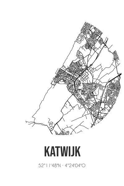 Katwijk (Zuid-Holland) | Landkaart | Zwart-wit van Stad & Wand