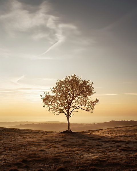 Arbre solitaire dans un champ par fernlichtsicht