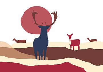 Cerfs dans les dunes sur Artwork by Dagmar