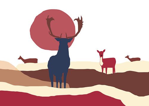 Herten in de duinen, abstract, artwork