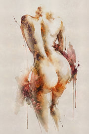 Herbstmuse II | Weiblicher Rückenakt in Aquarell und botanischen Herbsttönen