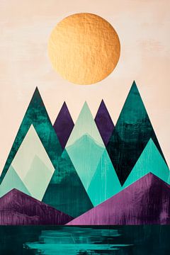 Mountain landscape with golden sunrise by Poster Art Shop