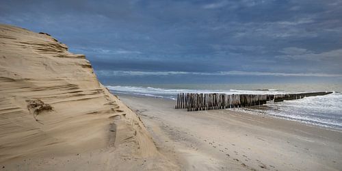 Dutch beach under dark blue evening sky