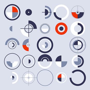 Minimalistisch ontwerp met cirkels in blauw en rood van Mixed media vector arts