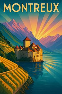Montreux Art Deco Poster - Genfer See Eleganz