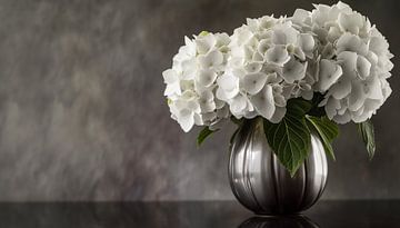 Luxe zwart vaas met witte bloemen stilleven van TheXclusive Art