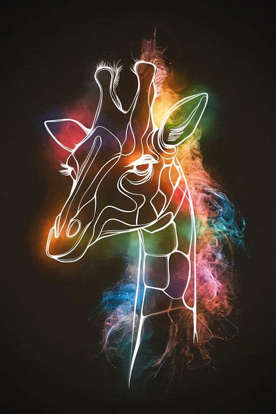 Abstract Misty Colourful Giraffe Line Art by Art & Soul Creations