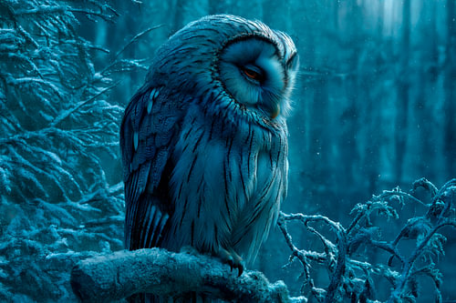 Wintermaanuil - Mystieke uil in blauw