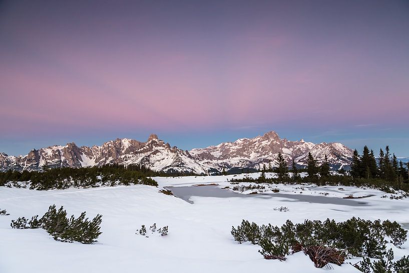Winterlandschap na zonsondergang van Coen Weesjes