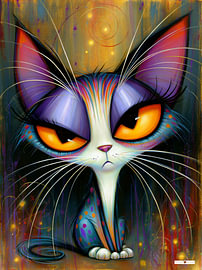 Angry black cat / female cat by Gelissen Artworks