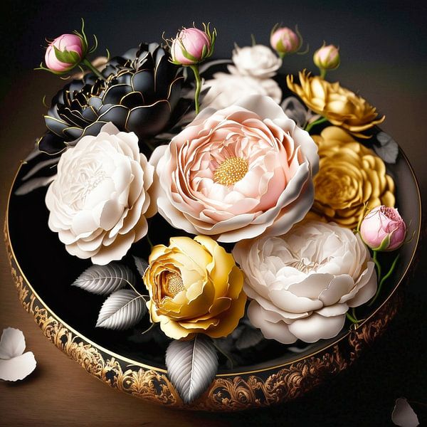 Alte Meister Rosen Schale dramatisch elegant gold rosa von gm_designs