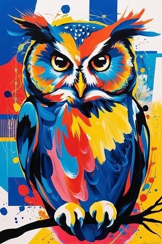 Kleurrijke abstracte uil kunst