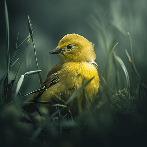 Oiseau jaune dans l'herbe
