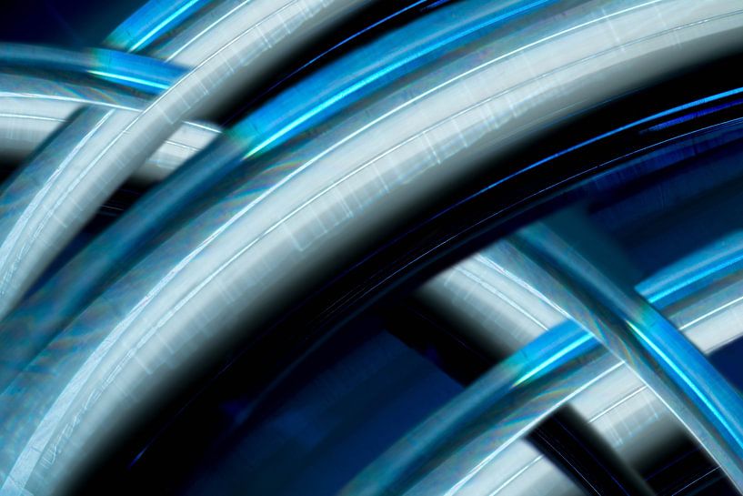 Abstract art with curved light in shades of blue by Lisette Rijkers