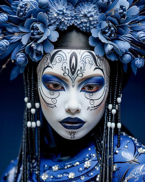 Flower magic of the blue geisha by Klaus Tesching - Art-AI