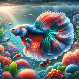 Graceful Betta in a Serene Underwater World by RavenC Store