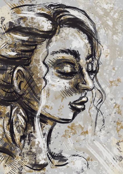Rust in haar hoofd - portret van vrouw met gesloten ogen. van Emiel de Lange