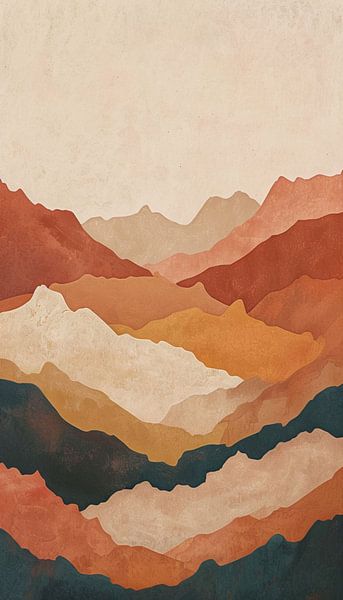 Abstract gelaagd berglandschap in aardetinten en warme kleuren van Artistic