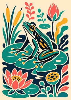Stylized Frog on Lily Pad Illustration