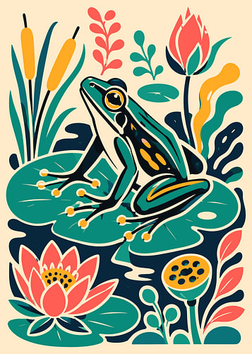 Stylized Frog on Lily Pad Illustration
