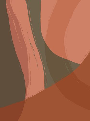 Abstracte vormen en lijnen in terra, taupe en roze.