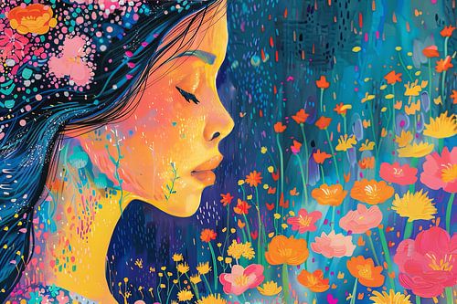 kleurrijk digitaal schilderachtig beeld van vrouw