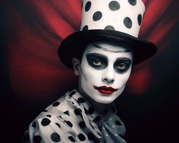 Portrait de Pierrot en noir et rouge sur Vlindertuin Art