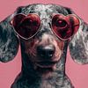 Dackel mit herzförmiger Sonnenbrille – Pop-Art-Porträt von Eva Lee