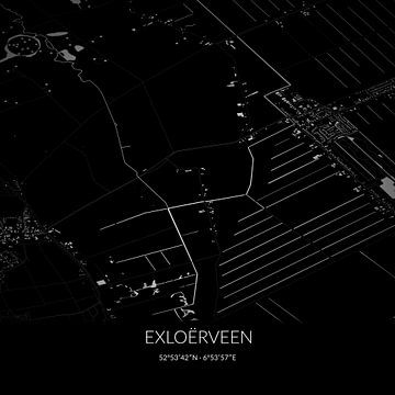 Zwart-witte landkaart van Exloërveen, Drenthe. van Rezona