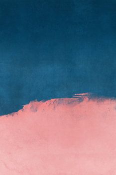 Minimalistisch landschap roze en marineblauw 01