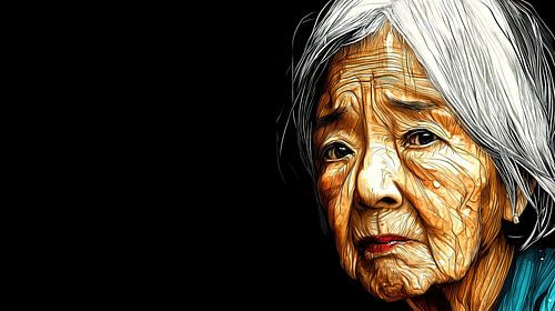 Droevig portret van een oudere Japanse vrouw