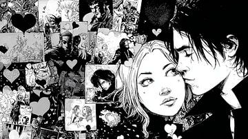 Monochrome Manga Love - Schwarz-Weiß-Collage mit romantischen Anime-Vibes