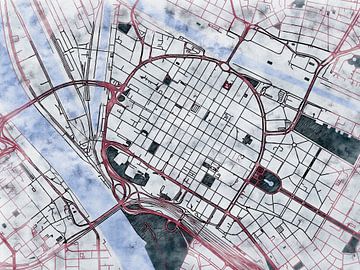 Map of Mannheim centrum with the style 'White Winter' by Maporia