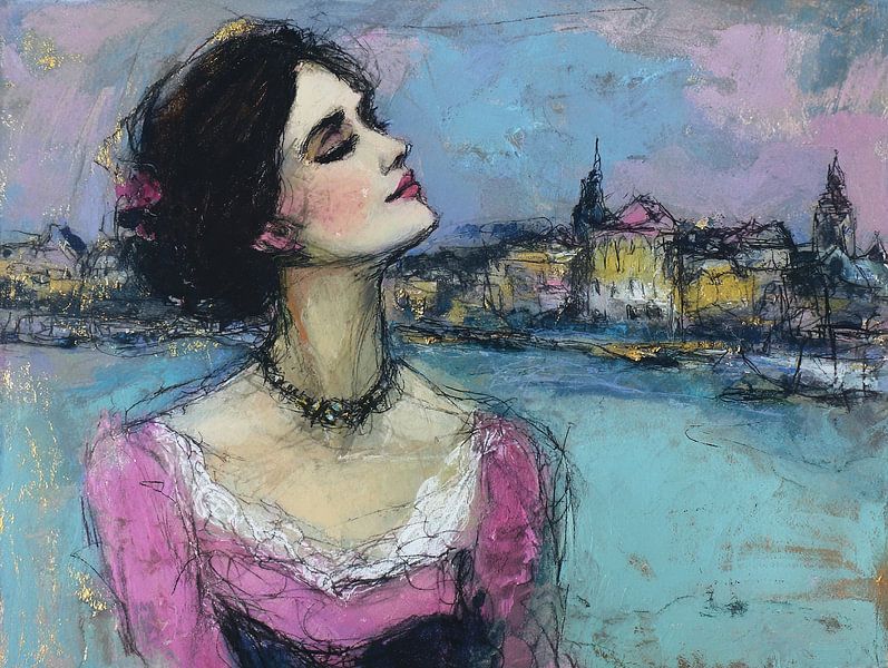Femme rêveuse de Venise par Peinture Abstraite