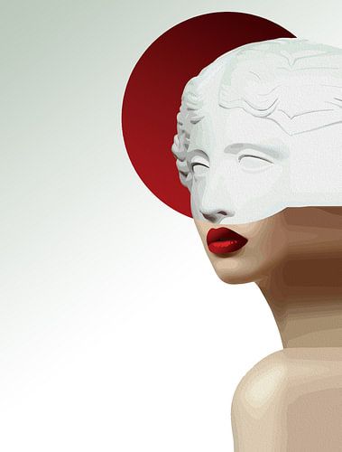 Minimalistische Klassieke Sculptuur Muurkunst - Moderne Rode Cirkel Abstracte Print