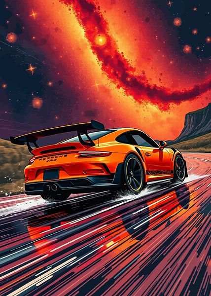 Lava Orange Porsche 911 GT3 RS and Galaxy by MIROKKU