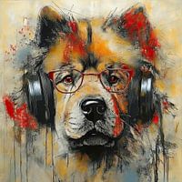 Chow chow met koptelefoon en brilletje (hond)