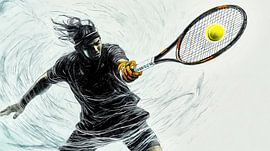 Dynamischer Tennisspieler mit kraftvollem Vorhand-Schlag von Frank Heinz