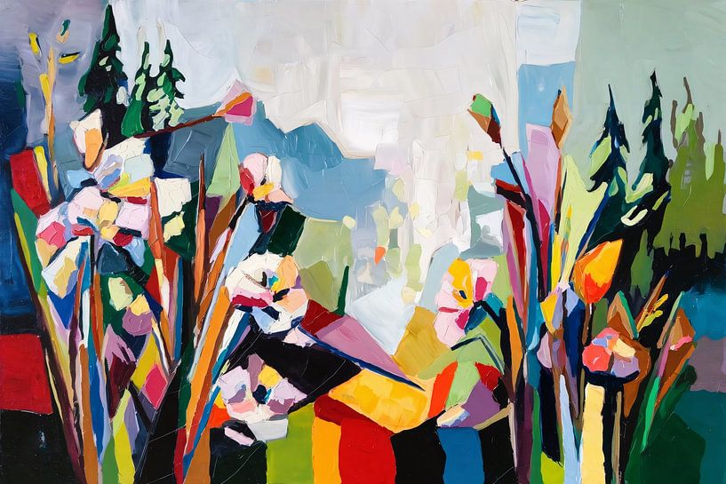 Kleurrijke abstracte bloemencompositie van Art & Soul Creations