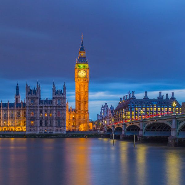 Londen in de avond - Big Ben en Palace of Westminster - 5 van Tux Photography