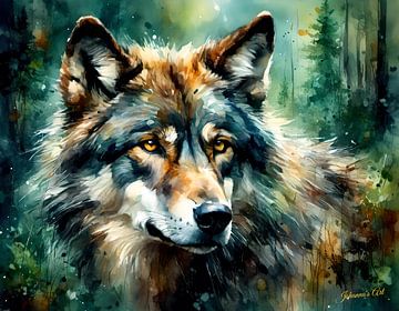 Wildtiere in Aquarell - Wolf 10 von Johanna's Art