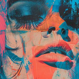 Abstract portrait in blue and orange by Lauren Wilde