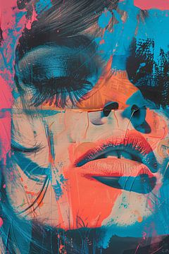 Abstract portrait in blue and orange by Lauren Wilde