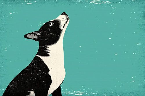 Minimalistische illustratie van een hond in kleur